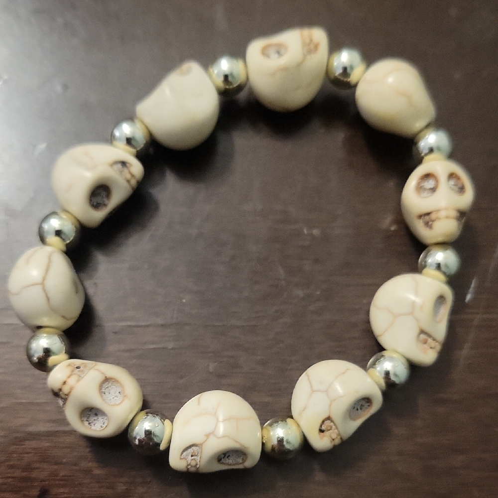 Skull Bead Bracelet with Silver Accents